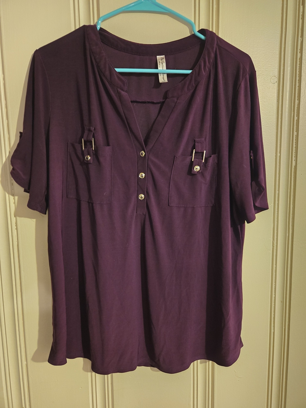 PerSeption Concept Women's Purple Short Sleeve Henley Tunic